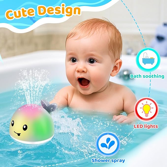 Light Up Whale Bath Toys Sprinkler for Babies 6-12 12-18 Months, Kids Ages 1-3 2-4, Baby Infant Toddler Pool Water Fountain Bathtub Toys for 1 Year Old Boys Girls Birthday Valentines Gifts
