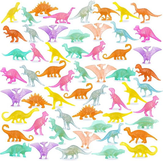 OuMuaMua 78pcs Glow in The Dark Dinosaur Toys Set, Mini Plastic Realistic Dinosaur Figures Glow Toys for Kids Toddler Goody Bag Stuffers, Dinosaurs Theme Party Favors Supplies