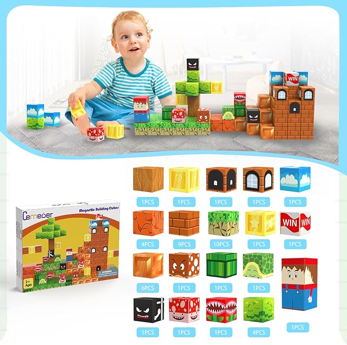Magnetic Blocks, 48PCS 1inch Magnet Building Cube Toys for Kids Boys Girls, Stacking Magnets for Kids, Birthday Gifts for Boys and Girls Age 3+ Years Old