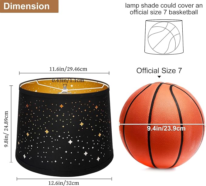 Black Drum Lampshades Set of 2 with Sky Stars Design, 11.6" x 12.6" x 9.8" | Fabric Lamp Shades for Table Lamps, Floor Lamps, Modern Lampshade for Bedroom, Spider, Harp Holders Included, Easy Assembly