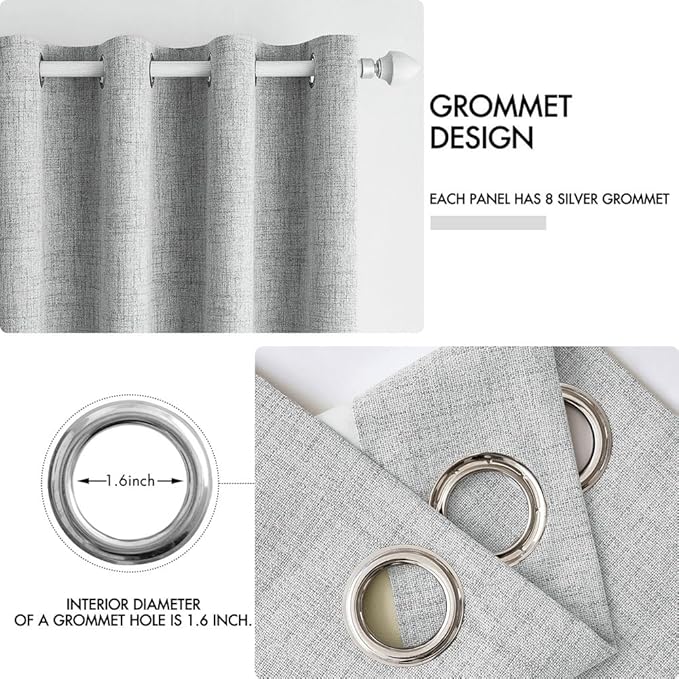 MIULEE Linen Curtains 100% Blackout for Bedroom Thermal Insulated Glacier Gray Grommet Room Darkening Curtains & Drapes for Living Room 52 x 72 Inch (2 Panels)