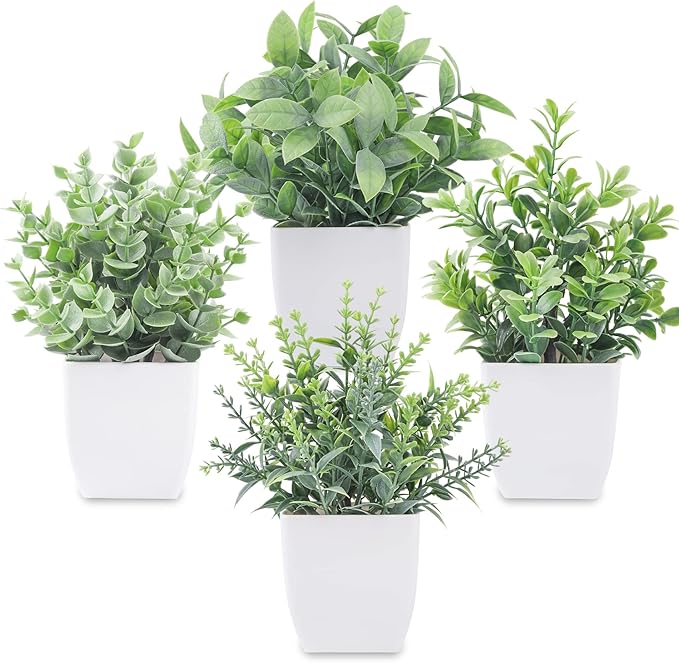 Der Rose 4 Pack Fake Plants Black Faux Plants Indoor for Farmhouse Decor | Mini artificial plants, perfect for home shelf office desk bedroom and bathroom decor, with no watering for simple styling