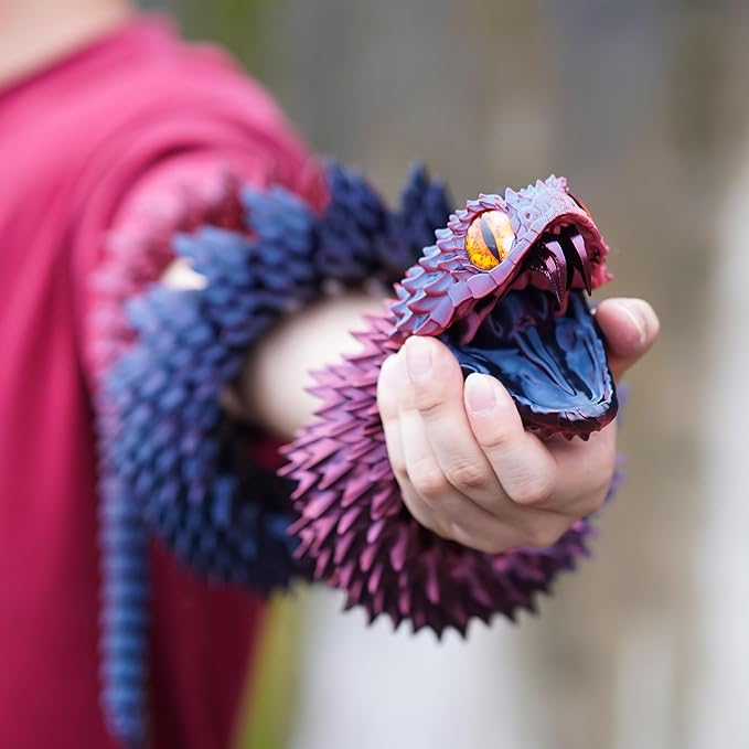 Super Large 3D Printed snake with a movable mouth,47.4inch,Flexible Realistic Articulated Animal Fidget Toys,Mystery Figurines Gifts ,Executive Desk Décor and Festival Collectible (colorfulB 47.4inch)