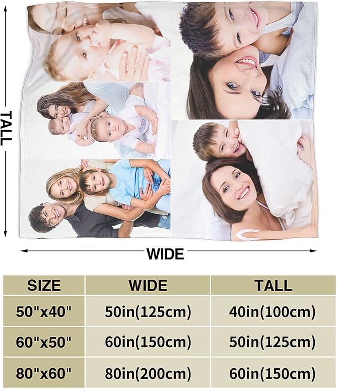 QETXVI Custom Blanket with Photos Text Customized Blanket Personalized Flannel Throw Blankets for Adult Kid Birthday Christmas Halloween Fathers Mothers Valentines Gift - 50"x 60"