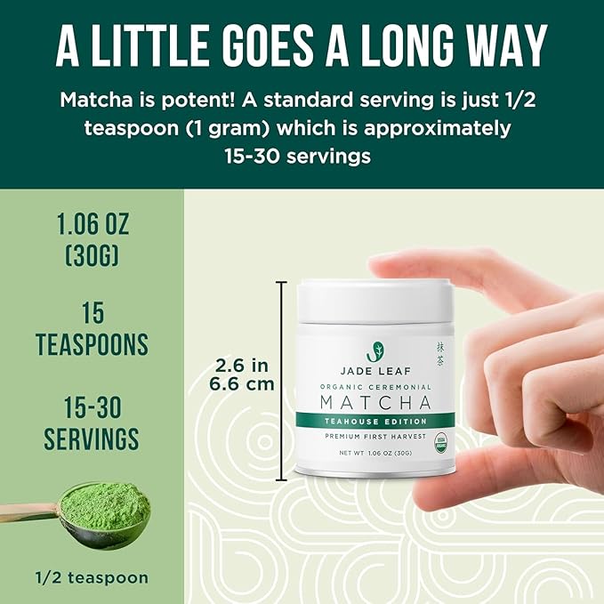 Jade Leaf Matcha Organic Ceremonial Grade Teahouse Edition Matcha Powder - 100% Pure Japanese Premium First Harvest Green Tea for Ceremonies, Usucha, Lattes 30g / 1.06 Ounce Tin (Pack of 1)