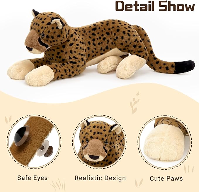 MaoGoLan Large Cheetah Stuffed Animal for Boy, Giant Cheetah Plush Toy for Girl, Ridable Stuffy Leopard for Kid, Stuffed Leopard Plush Pillow for Baby Shower, Birthday Gifts or Party Favor, 53 inches