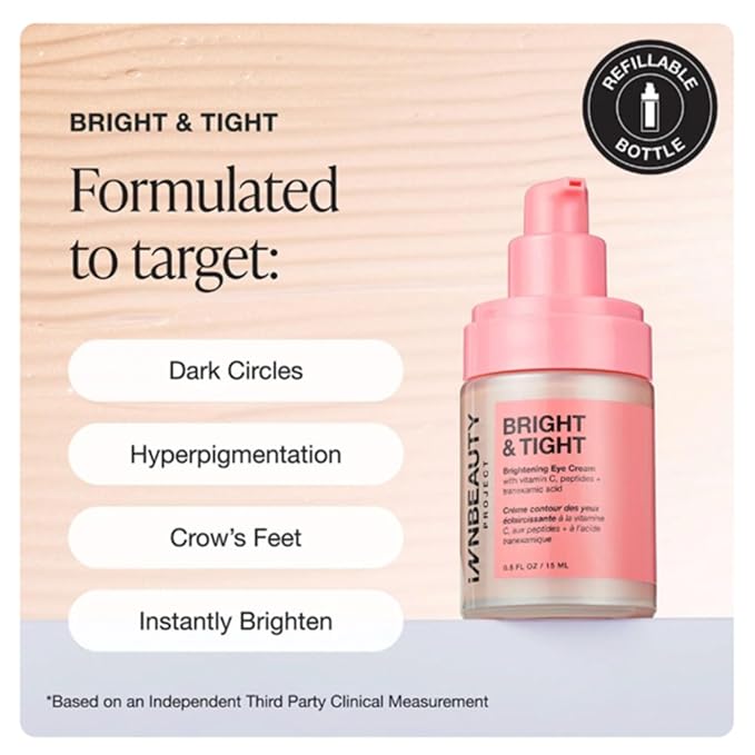 Innbeauty Project Bright & Tight Eye Cream with Vitamin C & Peptides for Dark Circles & Firming, 0.5 OZ (15ml) (Refill)