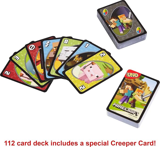 Mattel Games UNO Card Game, Gifts for Kids and Family Night, Themed to Minecraft Video Game, Travel Games, Storage Tin Box
