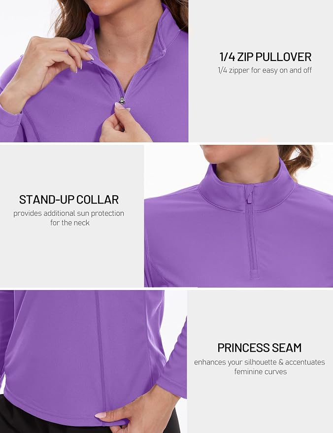 TACVASEN Women's Quarter Zip Pullover Golf Shirts UPF 50+ Long Sleeve Sun Shirts UV Protection Workout Tops
