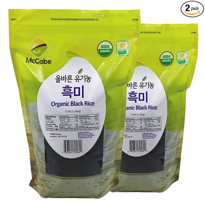 McCabe Organic Black Rice - Gluten Free Black Rice - Rich in Fiber & Minerals | USDA and CCOF Certified | Packed in USA | 3 lbs Pack of 2)