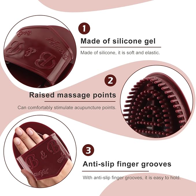 2PCS Magnetic Meridian Massage Brush Set with Measuring Tape, Circulation Boost Massage Tool Set, Soft Silicone Acupressure Brush with Anti-Slip Grip for Belly Back Leg Scalp (Coffee Brown)