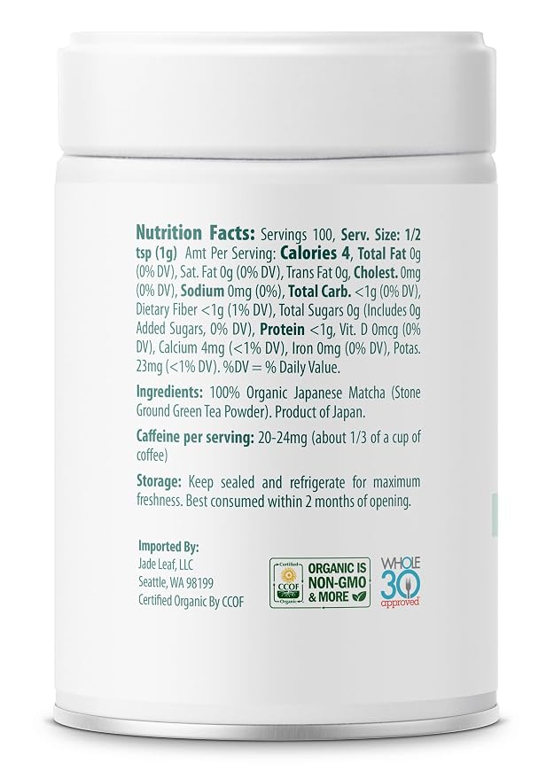 Jade Leaf Matcha Organic Ceremonial Grade Barista Blend Matcha Powder - 100% Pure Japanese Premium First Harvest Green Tea for Lattes from Uji and Kagoshima, 100g / 3.53 Ounce (Pack of 1)
