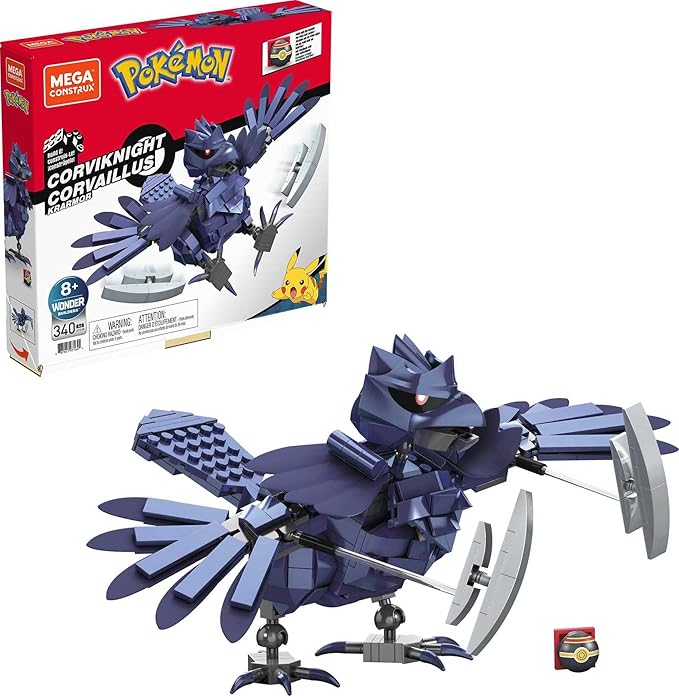 MEGA Corviknight Building Set With 340 Compatible Bricks and Pieces and Poké Ball, Toy Gift Set