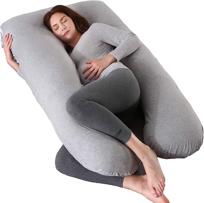 Amagoing 57 inches Pregnancy Pillows for Sleeping, U Shaped Maternity Full Body Pillow for Pregnant Women with Hip, Leg, Back, Belly Support, Washable Jersey Cover Included (Light Gray)