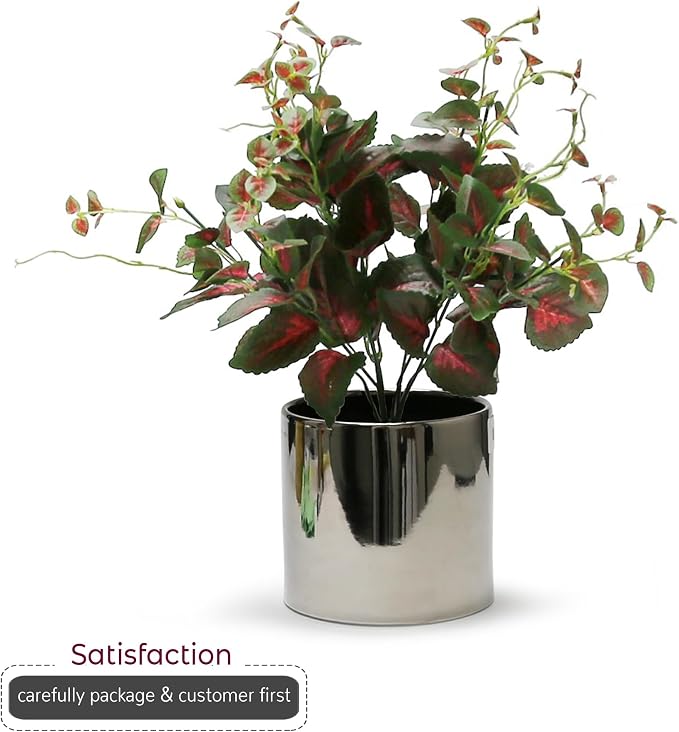 WGVI Silver Ceramic Cylinder Vase Width 5.5" Height 5", Flower Arrangements, Candle Holder, Terrarium Planter Pot, Storage Container Organizer, Pen Brush Holder, Smooth Silver Tabletop Decor, 1 Pc