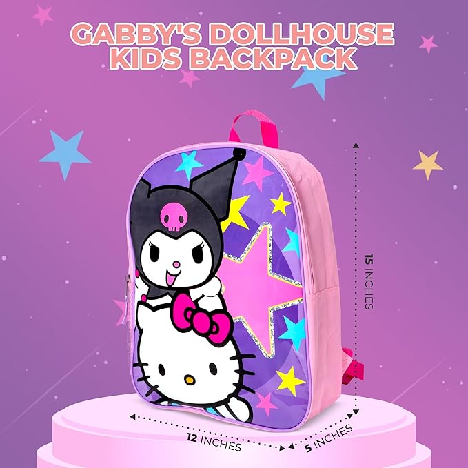AI ACCESSORY INNOVATIONS Sanrio's Hello Kitty & Kuromi Kids Backpack, Elementary School Girls Book Bag, Purple & Pink