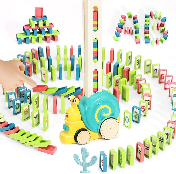 180pcs Montessori Learning Automatic Dominos Train Set Toys for Kids,Snail Domino Games Birthday Gift