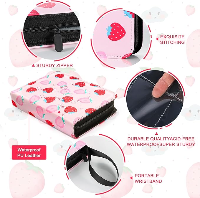 CLOKORIA Card Binder for Girls Gifts,440 Cards Collectible Trading Card Holder Case with 55 Sleeves, 4 Pocket for TCG Game Cards Collection Sports Trading Cards Collector Album (Strawberry Peach)