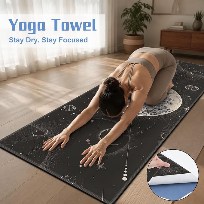 Yoga Mat Towel, Hot Yoga Non Slip with 4 Corner Pockets, 70 x 26 in | Soft Absorbent Microfiber With Four Corner Pockets, Fits Over Yoga Mats For Hot Yoga, Pilates, Gym, And Travel