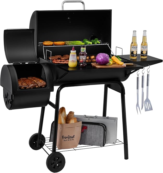 Royal Gourmet CC1830S BBQ Charcoal Grill and Offset Smoker | 823 Square Inch cooking surface, Outdoor for Camping | Black | 823 Square Inch cooking surface, Outdoor for Camping | Black