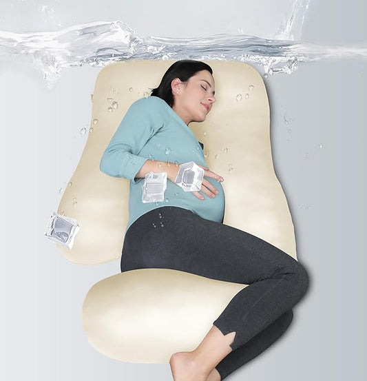 MOON PARK Pregnancy Pillows for Sleeping - U Shaped Full Body Maternity Pillow with Removable Cover - Support for Back, Legs, Belly, Hips - 57 Inch - Ivory - Cooling Cover