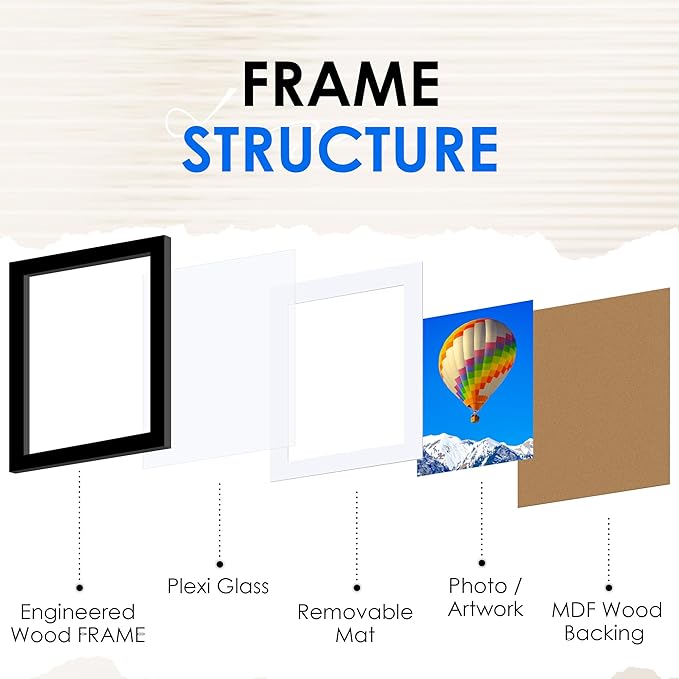 8.5x11 Picture Frame Bulk-6 Pack, Photo Frame with HD Plexiglass, Display Pictures 6x8 with Mat or 8.5x11 Without Mat, Black Picture Frames Collage Wall Decor, Gallery Wall Frame
