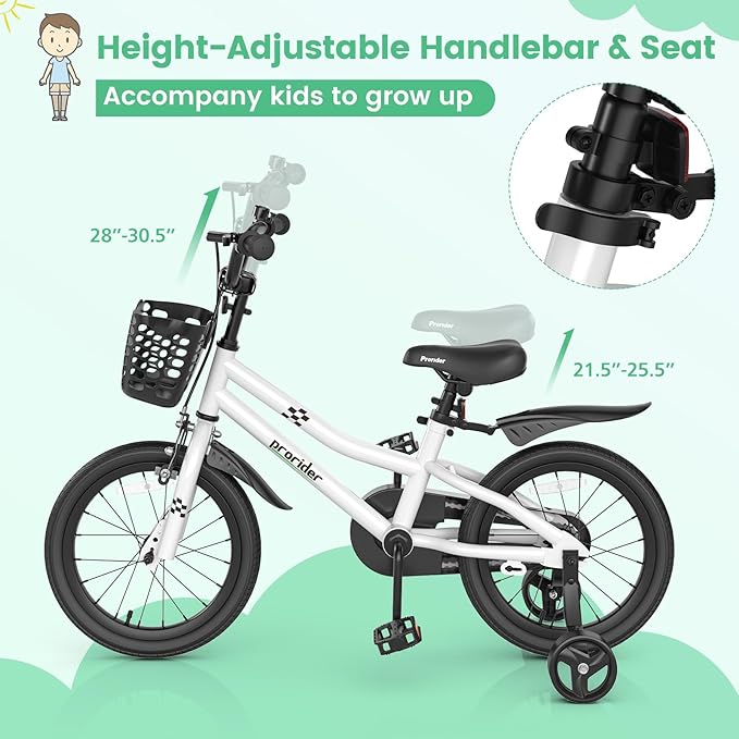 BABY JOY Kids Bike, 12 14 16 18 20 Inch Children Bikes for Boys Girls Teens 3-8 8+ Years w/Training Wheels or Kickstand, Handbrake, Coaster Brake & Removable Basket, Kids Bicycle of Multiple Colors