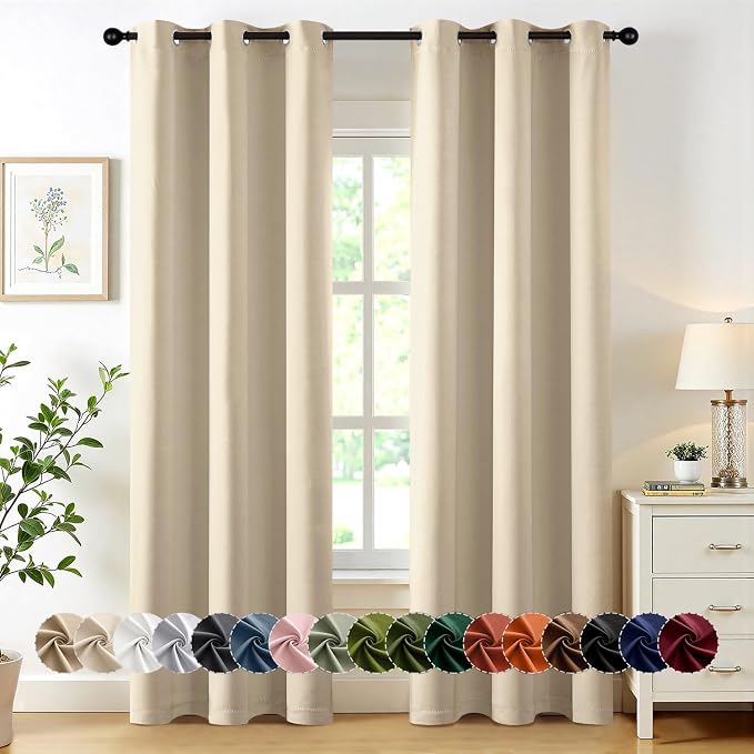 MIULEE Blackout Curtains for Bedroom 2 Panels 40 x 84 Inch Long Cream Beige | Thermal Insulated, Living Room Darkening Grommet Drapes, Noise Reducing, Light Blocking Window Treatments