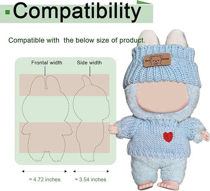 Clothes Set(Sweater) for Dolls(15cm & 17cm Macaron/Have a seat/Energy). Clothing Accessories for 6.7" Blind Box, Outfits for Dolls.(Blue Sweater)