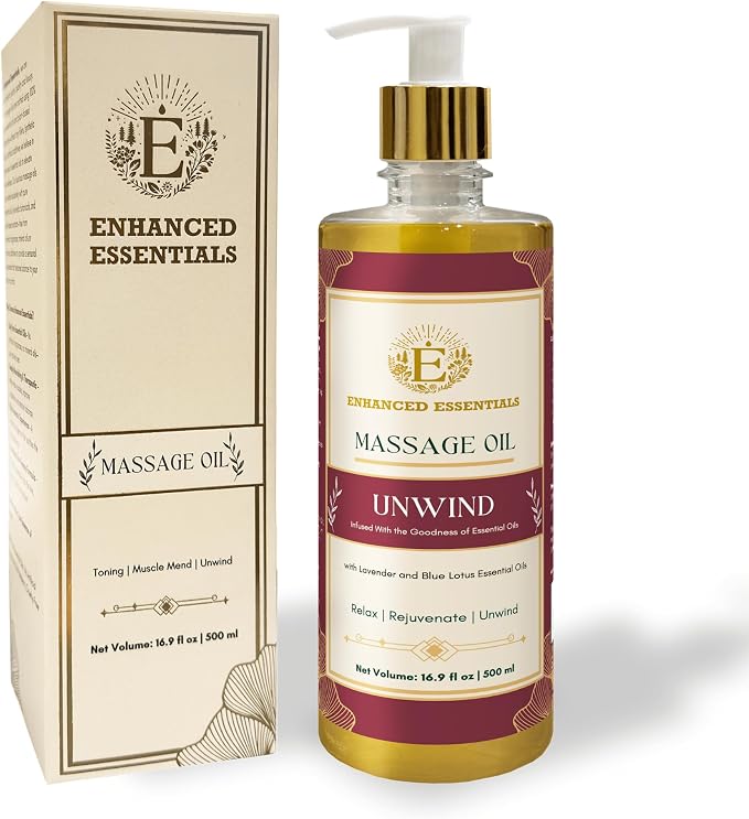 Unwind Massage Oil with Rosehip,Apricot & Vitamin E by |Scented with Pure Essential Oils only|Silky,Relaxing & Nourishing|Ideal for Date Nights||16.9 fl oz (500ml)
