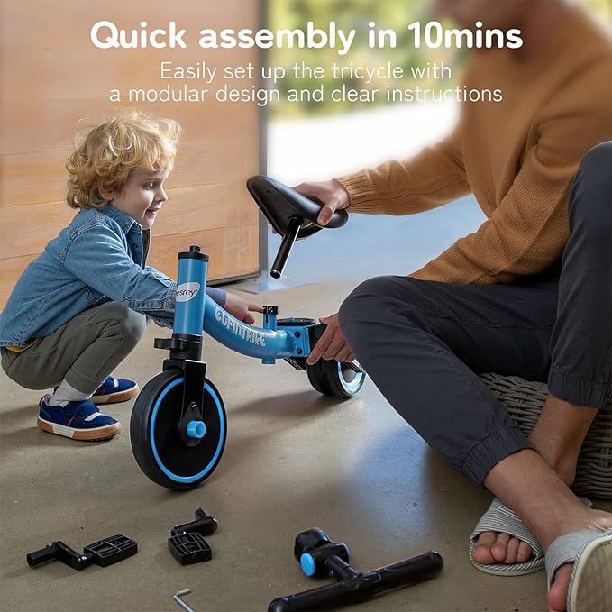 besrey 5 in 1 Toddler Bike for 1 Year to 4 Years Old Kids, Toddler Tricycle Kids Trikes Tricycle, Toys for Boy & Girl, Balance Training, Removable Pedals