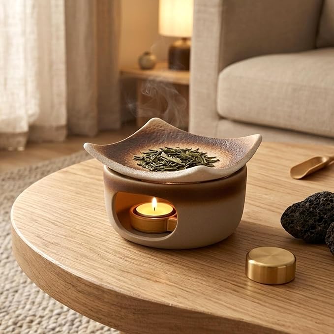 Handmade Ceramic Aromatherapy Diffuser | Herb Burner & Candle Wax Warmer with Tealight Holder, Home Fragrance Accessories for Relaxation & Meditation (4.25*4.25*2.95)