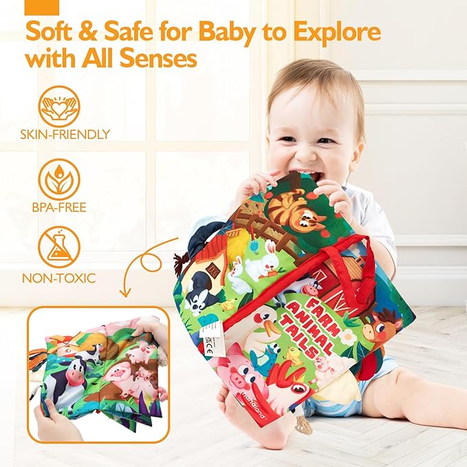 hahaland Baby Books 0-6 Months,Infant Tummy Time Toy Sensory Toys 6 to 12 Months Touch Feel Book Gifts for Boy Girl 0-3 Month Baby Shower Valentine Birthday Easter Basket Stuffers (Single)