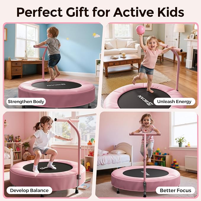 BCAN SP1 36'' Toddler Trampoline, ASTM Certified - Kids Trampoline for Ages 1-6, Foam Handle & Safe Thickened Cover, Mini Trampolines for Kids Indoor, Easy to Assemble| FED Fitness