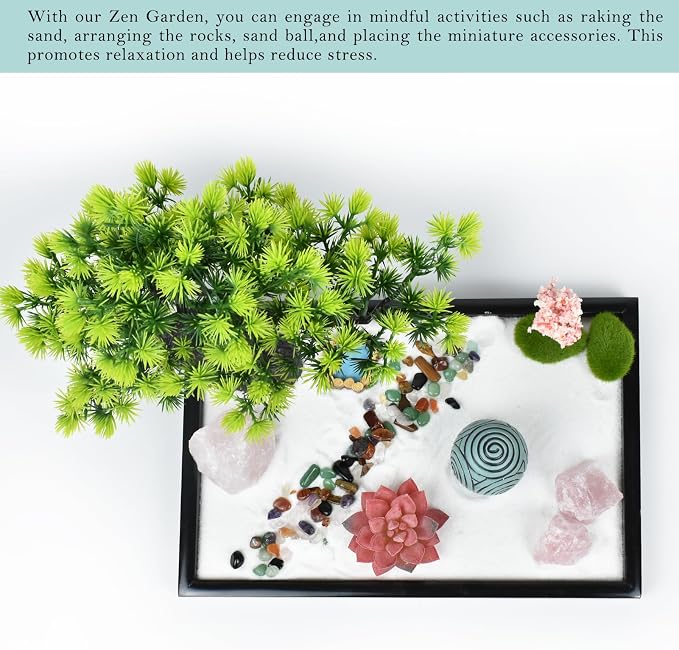 Artcome Japanese Zen Sand Garden for Desk - Home, Office Desk Accessories - Crafted Meditation Therapy Rectangle Tray - Mindful Relaxation Tool for Stress Relief