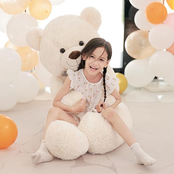 Poutmac 55 inch Giant Teddy Bear Stuffed Animal White Big Plush Teddy Bear Valentine's Gift for Girlfriend Soft Stuffed Bear Animals for Christmas,Birthday,Mother's Day