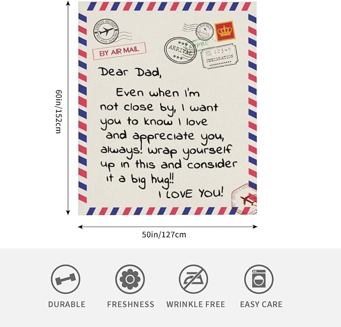 Gift for Dad from Daughter Son, Dear Dad Blanket for Father's Day, Throw Blankets Anniversary Birthday Super Soft Flannel Throw Blankets for Christmas Valentines Day for Bed Couch(50’’x60’’)