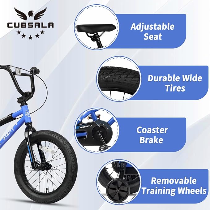 12 14 16 18 Inch Kids Bike BMX Style Bicycle with Training Wheels Coaster Brake for 2-10 Years Old Toddlers Boys Girls Multiple Colors