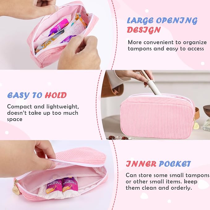 22 PCS First Period Starter Kit Gift for Teen Girls Period Bags for Teen Tweens Girls with Corduroy Sanitary Pad Storage Bag, Wipes, Menstrual Tracker, Disposal Pouches and More (Pink)