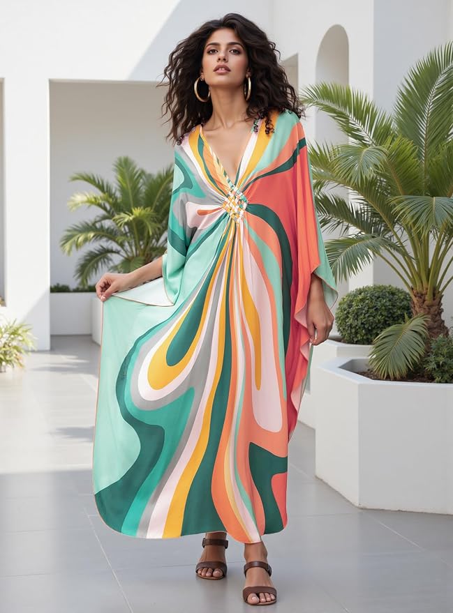 Mumu Dresses for Women Plus Size, Bohemian Kaftan Beach Cover Up Long Maxi Nightgown Soft Loungewear