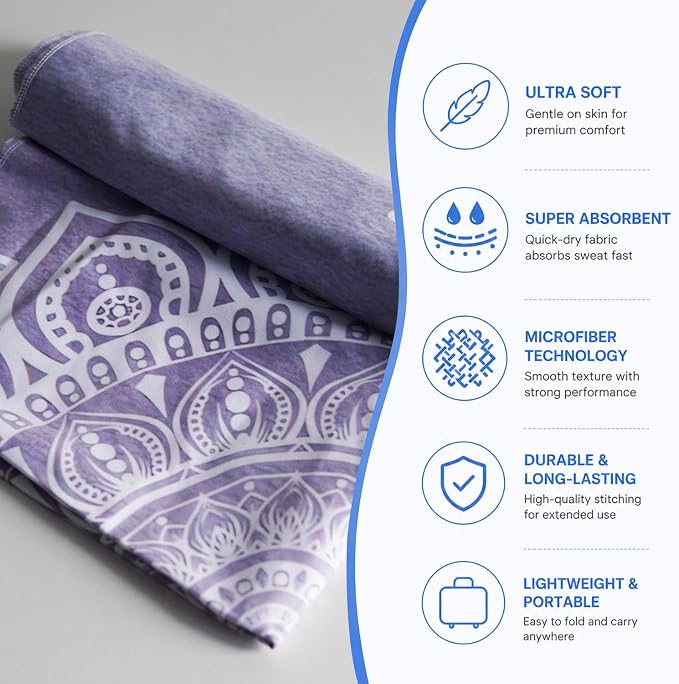 Yoga Mat Towel, Hot Yoga Non Slip with 4 Corner Pockets, 74 x 26 in | Soft Absorbent Microfiber With Four Corner Pockets, Fits Over Yoga Mats For Hot Yoga, Pilates, Gym, And Travel