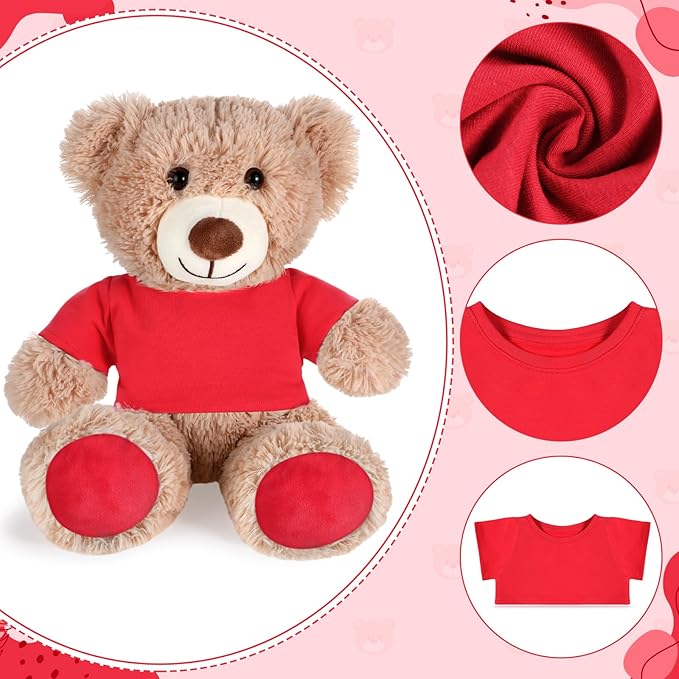 Bear Tee Shirt Fit Most Bear Clothes Stuffed Animal Clothes Shirt Basic Stuffed Bears Dolls Shirt (14-18inch,Red)