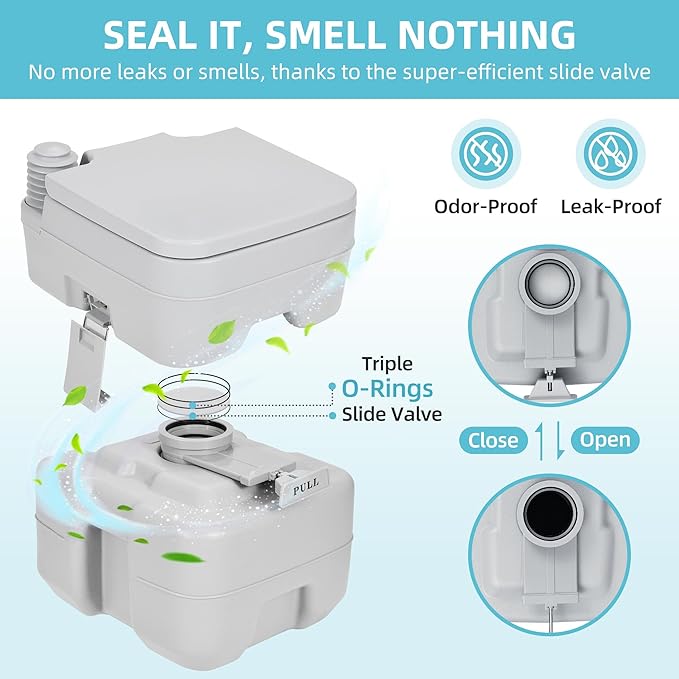 YITAMOTOR Portable Toilet, RV Toilet Travel Potty, 5.3 Gallon Waste Tank for Easy Disposal, Press Flush Pump for Odorless Cleaning, Portable Toilet for Camping, Boating, Hiking, and Trips