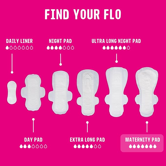 Flo - Extra Long Maternity Pads (10 Pack) - Super Soft + Breathable - 4 Wings - Heavy Flow - Organic Bamboo Period Pads for Women - Postpartum Essentials - Plant Based - Vegan & Cruelty Free