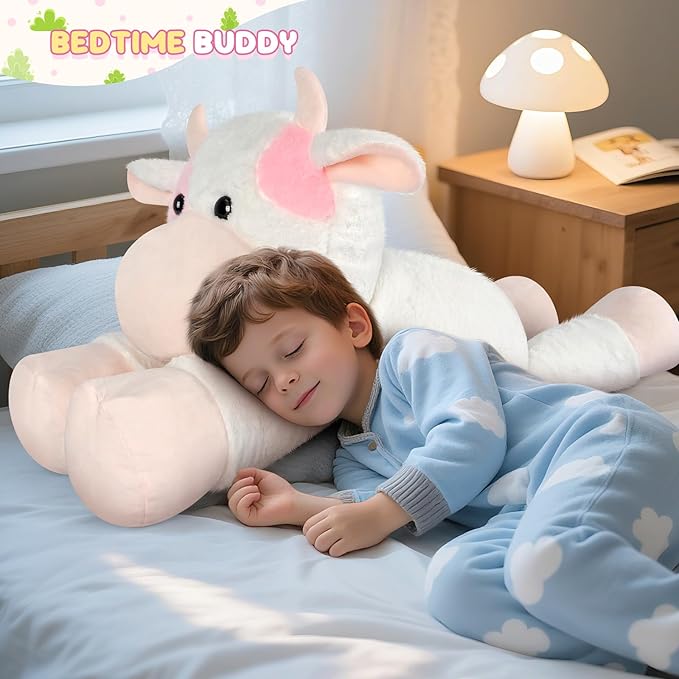 Giant Cow Stuffed Animal 30", Jumbo Strawberry Cow Plush Toys, Giant Stuffed Animal Hugging Pillow for Stress Relief & Sleep Aid, Huge Cuddly Dairy Plushies Gift for Kids Adults