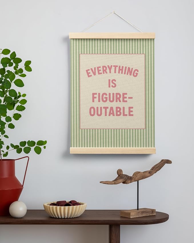 FGFK Everything Is Figureoutable Positive Affirmations Wall Art Poster Hanger Frame, Preppy Pink and Green Inspirational Canvas Prints Framed Wall Decor for Office Classroom Home Bedroom, 12x16 Inch