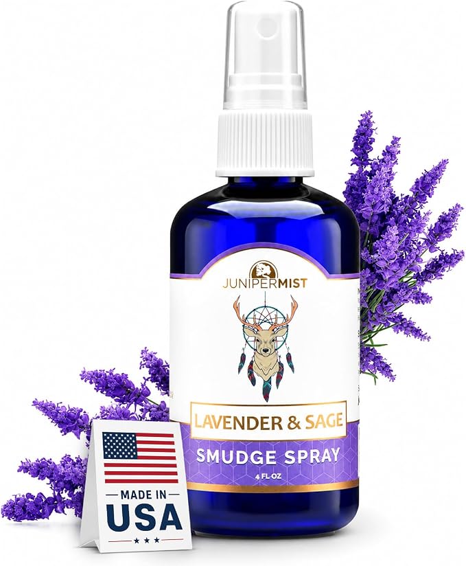 Lavender & Sage Smudge Spray (114ml), Lavender Spray with White Sage Essential Oil, Calm & Cleansing Negative Energy, Spiritual Room Spray, Smokeless Smudge Spray, Yoga Spray UK