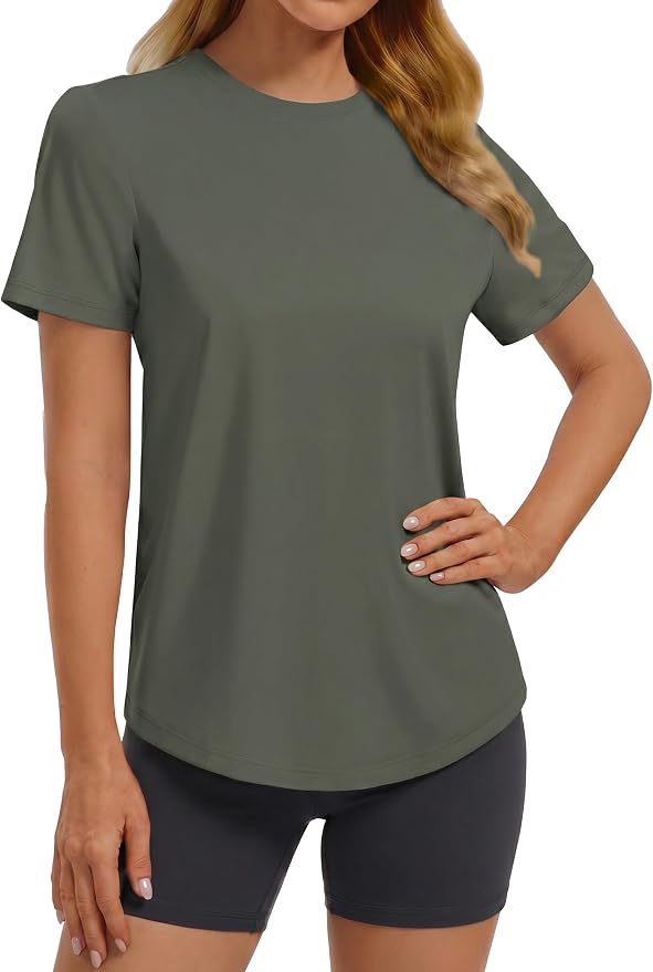 PINSPARK Soft Workout Tops for Women UPF 50+ Sun Protection Shirt Quick Dry Athletic Running Hiking Travel Basic Tee Shirts