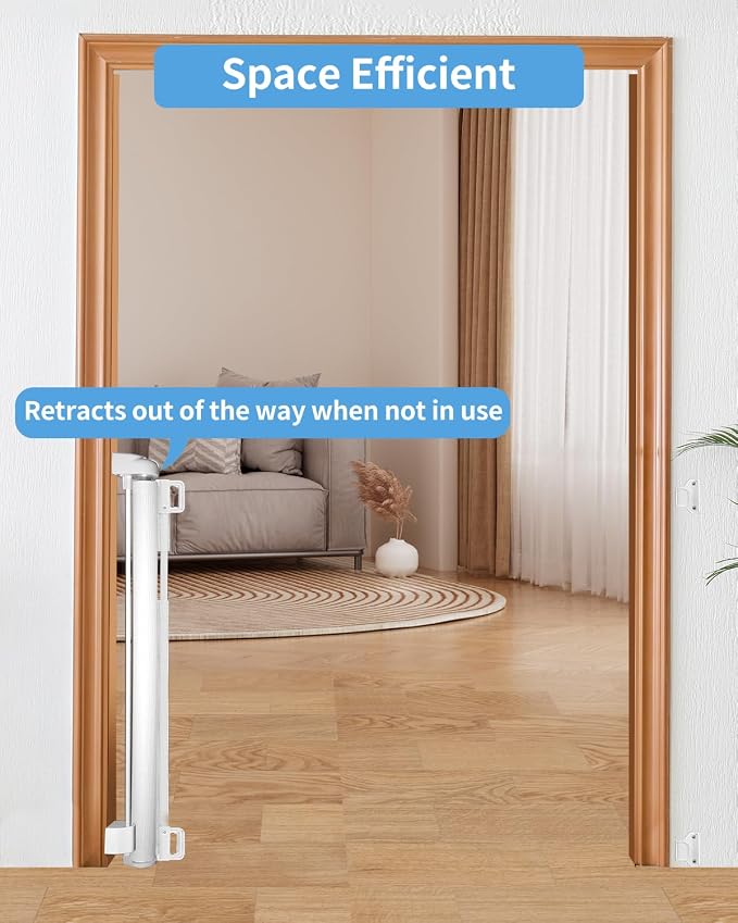Veraste Retractable Baby Gate for Doorways and Stairs, Mesh Safety Gate for Pet, Indoor & Outdoor Use, One-Hand Operation, Easy Installation, 33.6" Tall, Expands to 55" Wide（White,33.6"x55"