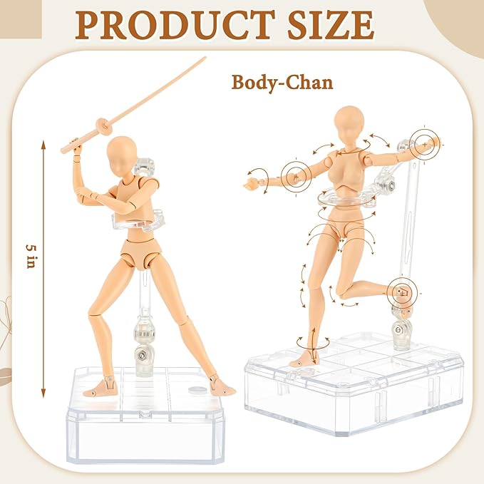 Yookeer Body Set, Drawing Action Figures Female and Male PVC Drawing Doll Human Model Figure with Joints for Artists(Flesh Color)